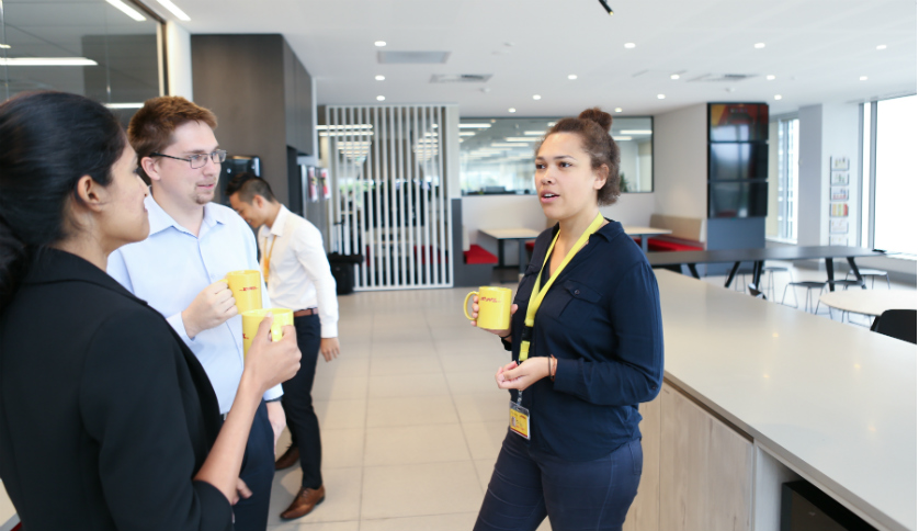 DHL Samantha chat with colleagues