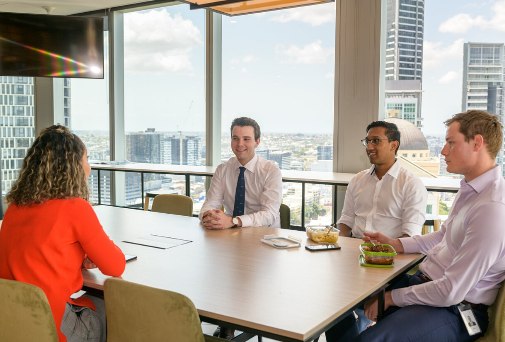 Conor having lunch with colleagues