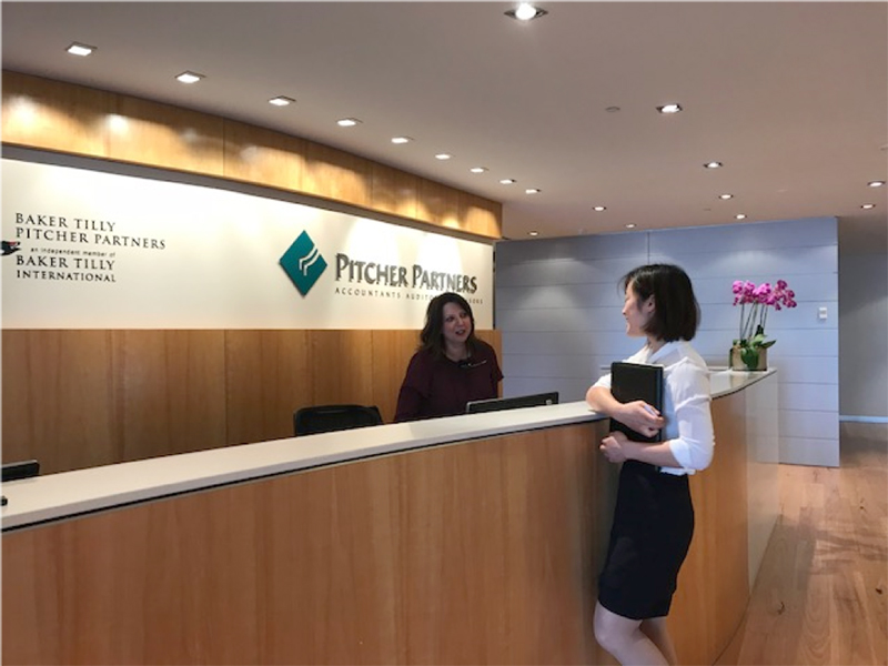 Pitcher Partners Lingyun Li at the reception area