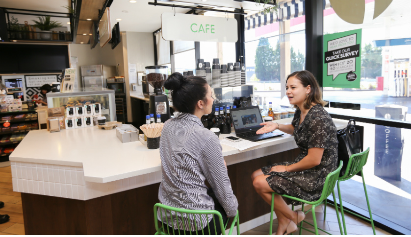 Samantha in a cafe