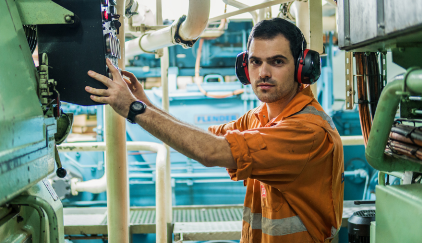 A marine engineer at work.