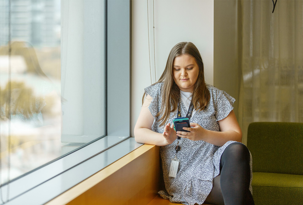 DVA graduate Amy Joslyn by the window