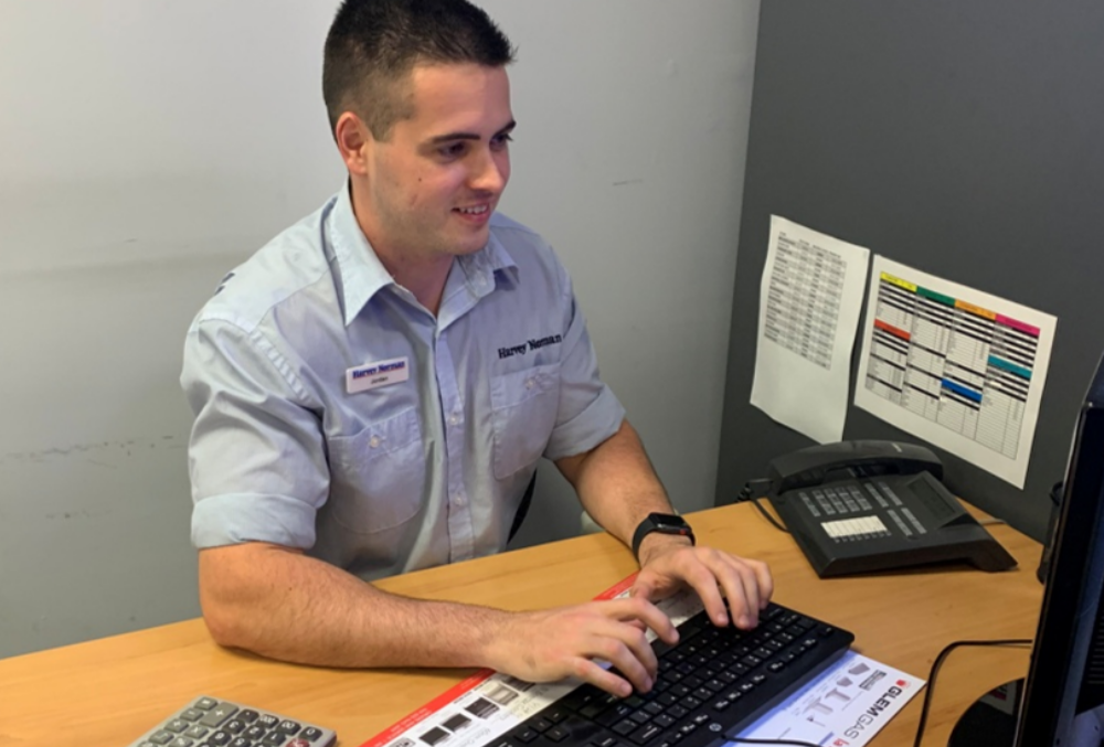 Jordan starts his day at work