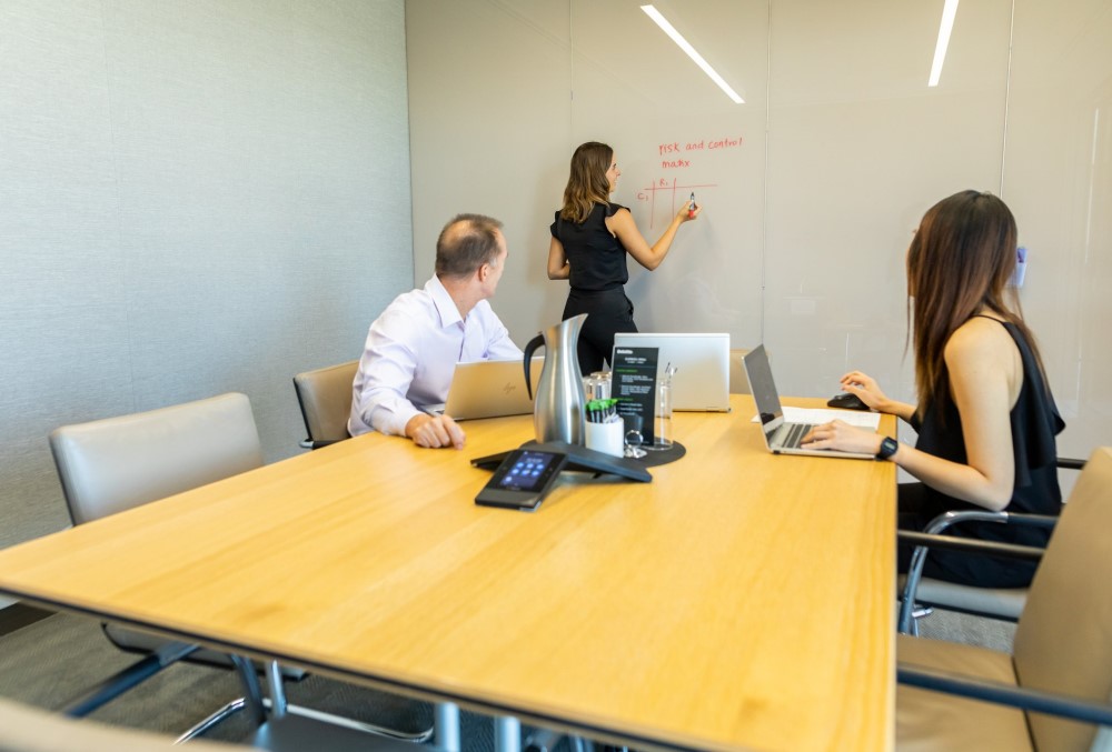 Deloitte Graduate- A young female professional and two of her team members on a meeting.